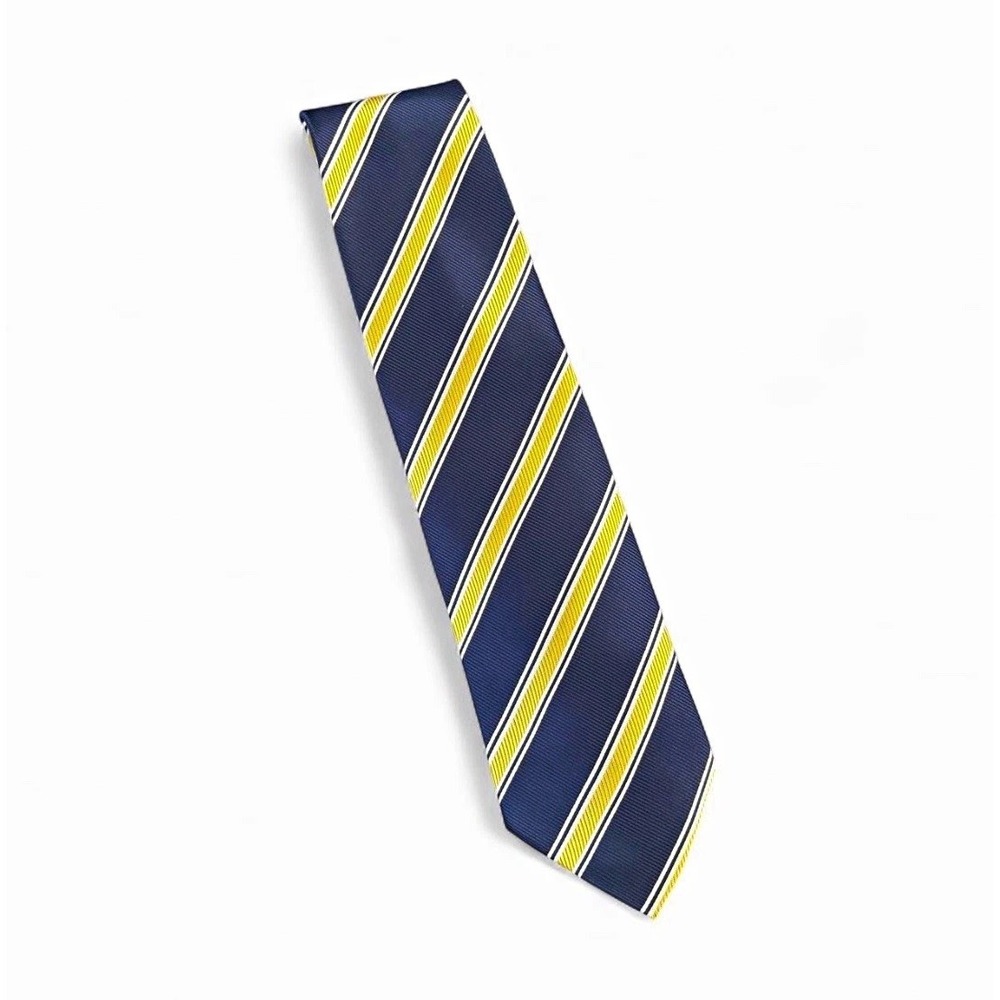 Vtg 80s 90s Italian Pura Seta Silk Tie Navy Blue Gold Striped Power Necktie Ital